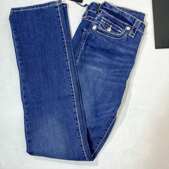 True Religion NWT Sz 28x32 Billie Big T Flap Straight Leg Mid Rinse - Picture 4 of 9